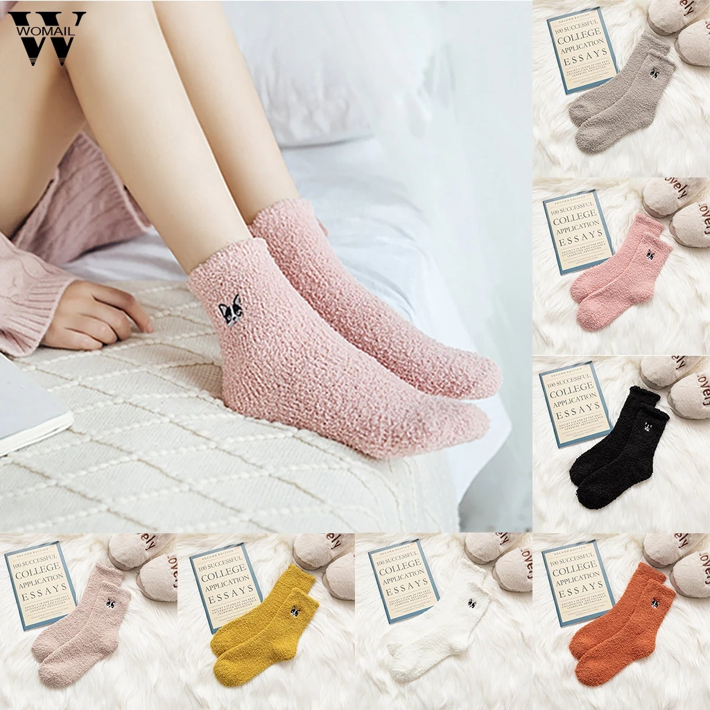 Новинка; коралловый флис; 1 пара; модные мягкие колготки для сна с вышивкой в виде собаки; повседневные теплые удобные домашние чулки