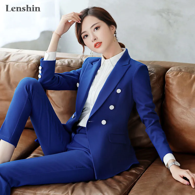 Lenshin, высококачественный комплект из 2 предметов, Деловой брючный костюм, блейзер, офисный дизайн, Женский мягкий пиджак и брюки длиной до щиколотки