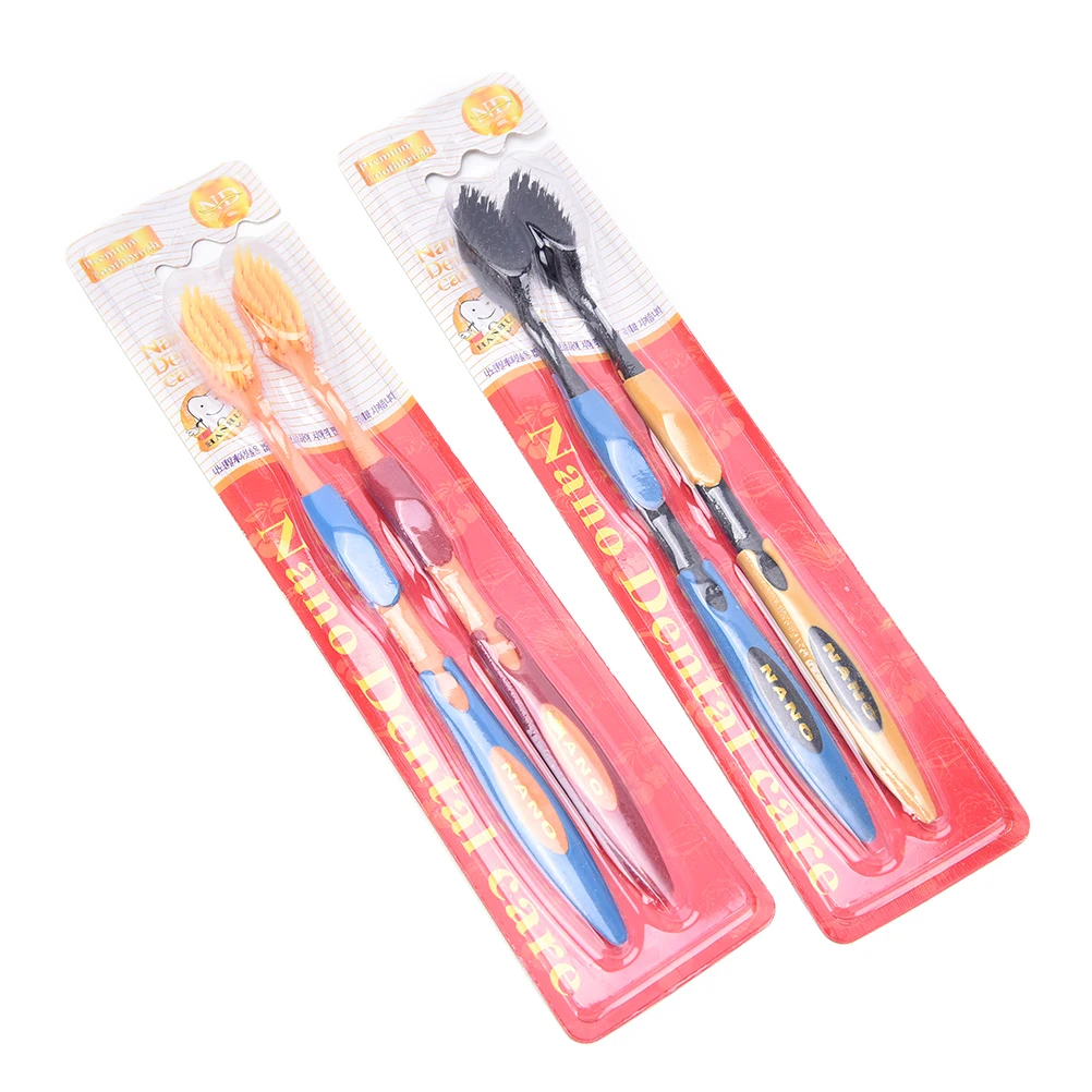 2Pcs Double Soft Toothbrushes Bamboo Charcoal Nano Brushes Home Oral Care Adult Men Women