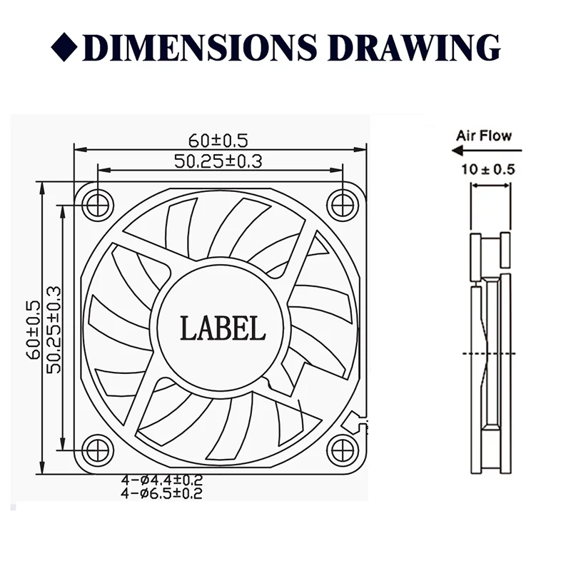 6cm, 60x60x10mm, 6010, 2 peças