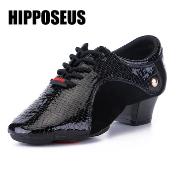 

Men's Dance Shoes Leather Rubber/Soft Sole Modern/Ballroom/Latin/Jazz/Tango Dancing Shoes 3.5/5cm Square Heels for Men/Women