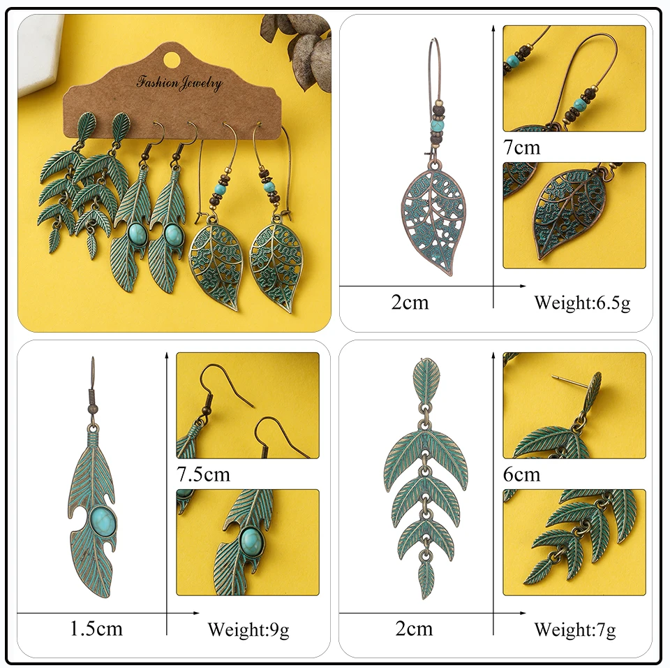 41 Style Silver Rose Gold Color Earrings Ethnic Bohemia Vintage Mixed Styles Long Leaf Big Round Circle Shell Shape Wooden Stones Beads Geometric Bronze Met (25)