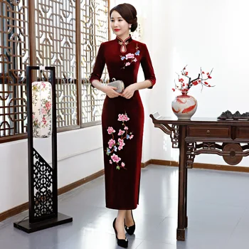 

Vintage Female Chinese Style Dress Cheongsam Embroidery Flower Classic Long Qipao Large Size 3XL Sexy Vestidos Prom Dresses