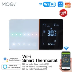 Thermostat de chauffage WiFi Tuya, contrôleur de température, coulissant pour eau/chaudière électrique, Station météo, contrôle par application 