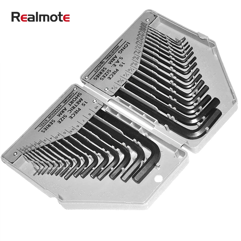 

Realmote 30pcs/set SAE And Metric Size Hexagonal Wrench Chrome Vanadium Universal Hexahedron Tools