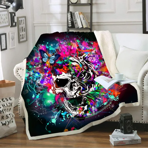 Color-1 Сахарное одеяло с черепом, флисовое теплое одеяло для мальчиков, домашнее одеяло на искусственном меху, готический скелет, мягкое Коралловое покрывало для кровати диван отдых одеяло - Цвет: Color-1