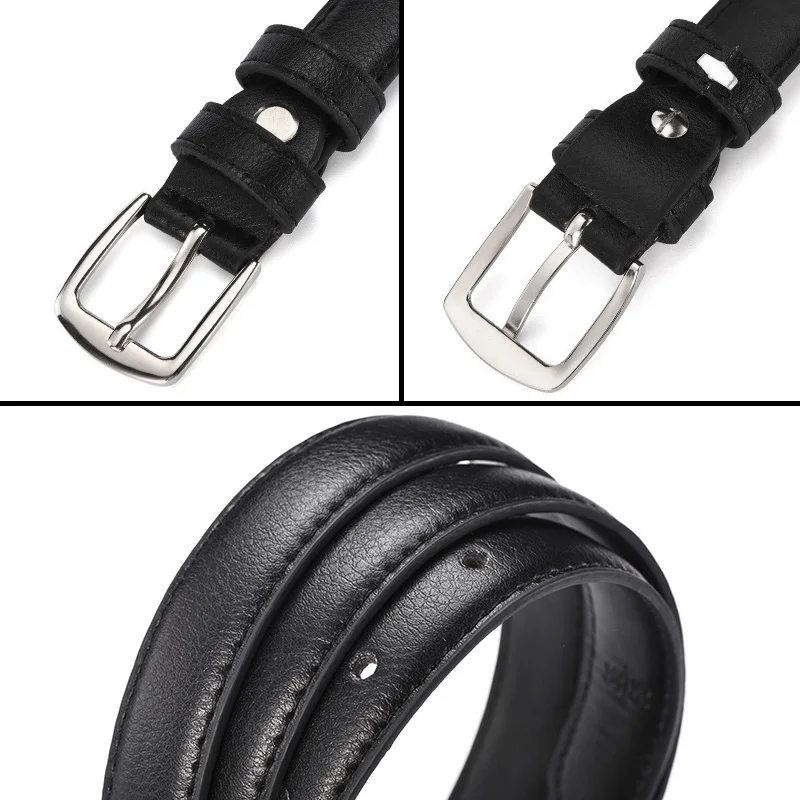 Black Wild Women Jeans Thin Belt Simple Silver Pin Buckle Pants Belts Female PU Leather Waist Strap Youth Students Waistband
