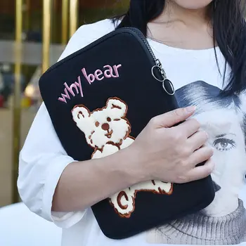 

Korea cute Bear Clutch Handbag 9.7 10.5 iPad 11 13 inch MacBook Air Case Holder Cotton Lovely Girls iPad Pro Fashion Soft Bags