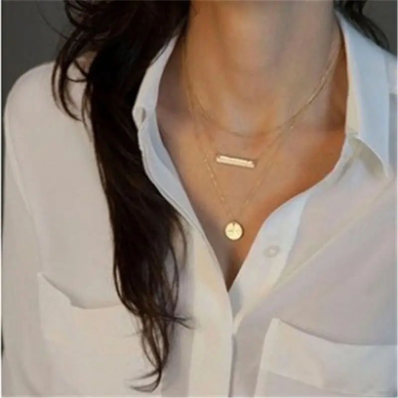 25 Fashion Statement Multilayer Necklace Multi-element Metal Rod Circles Geometric Round Chokers Necklaces Women Jewelry - Окраска металла: 25