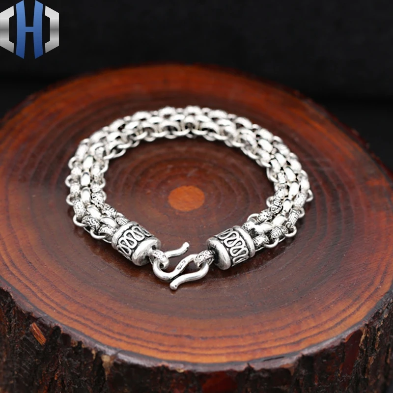 S925 Стерлинговое серебро ювелирные изделия Мужская мода индивидуальный Серебряный браслет Ретро тайский серебряный многокруговой браслет