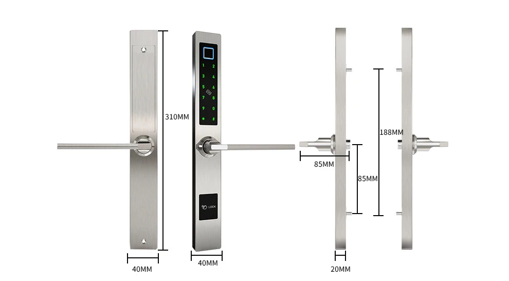 Европейский врезной Bluetooth TTLock отпечатков пальцев замок, электронный умный дверной замок для алюминиевой стеклянной двери