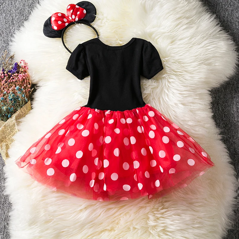 Girls Cosplay Cartoon Costume Kids Summer Short Sleeve Polka Dot Princess Dress Up Children Birthday Party Clothing