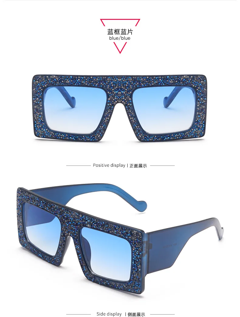 Large Frame Glasses Retro Luxury Diamond Sunglasses Women Brand Design Gradient Sunglasses Vintage Oversized FML