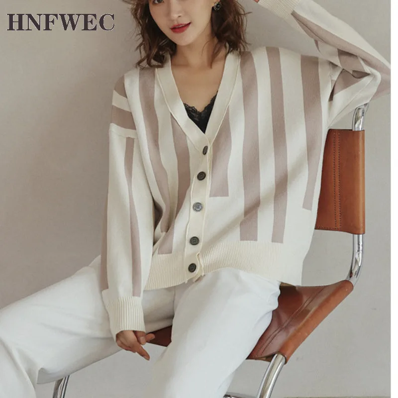 

Striped Cardigan Sweater Women Knitted V Neck Button Up Cardigan Korean Sweater Fall 2020 Women Clothing V490