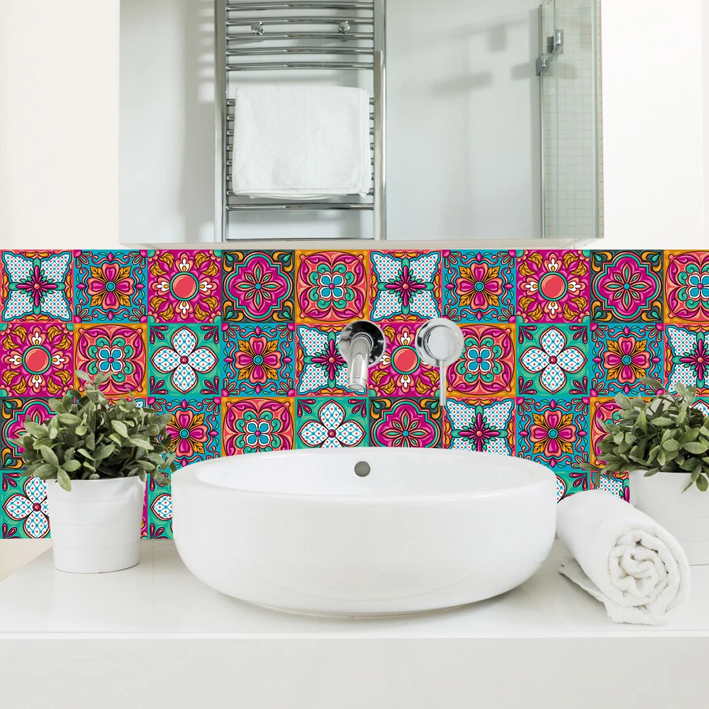 Colorful Strip Tiles Wall Stickers Bathroom Kitchen Stairs Tile Ceramics Decoration Wallpaper