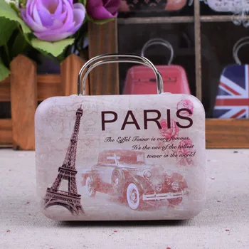 

10pcs/lot Eiffel Tower Printed Small Suitcase Candy Chocolate Packing Boxes Vintage Storage Tin Gift Box for Wedding