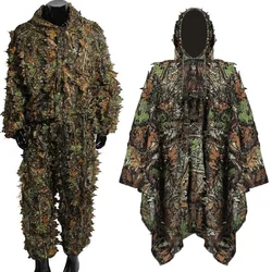 Traje Ghillie de caza, capa 3D de camuflaje, hoja biónica, abrigo de camuflaje, traje de caza y acecho, accesorios de disfraz duraderos