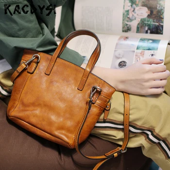 

100% Genuine Leather Original Girls Handbag Small Quality Tote Bag Retro Simple Latest Ladies Shoulder Purse Cross Messenger Bag