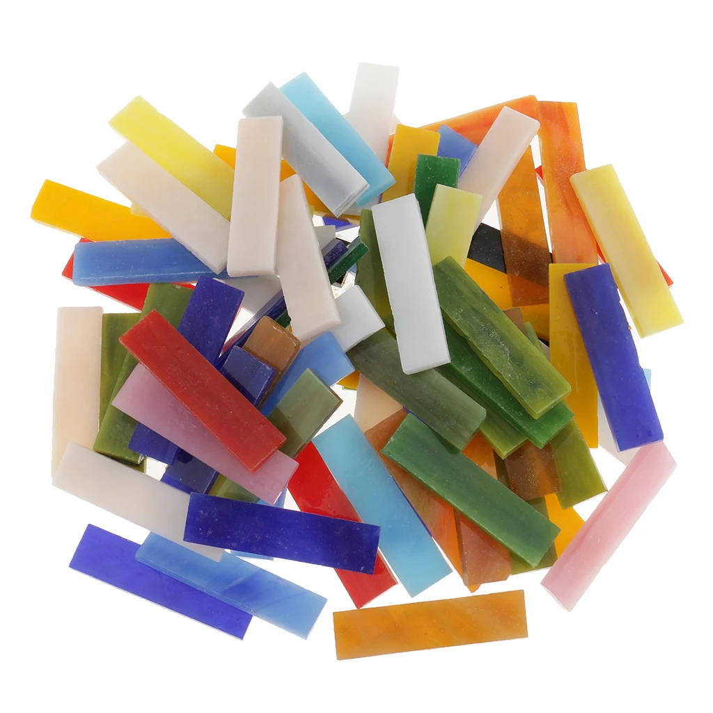 70pcs Multicolor Rectangle Glass Pieces Mosaic Tiles for Art Crafts 10x40mm