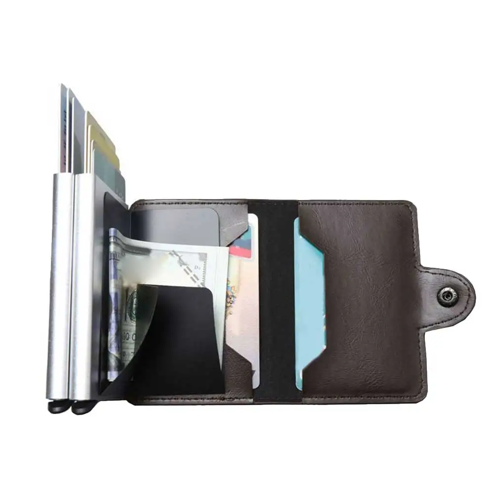 

Credit Card Holder Automatic Card Box Card Bag Pattern PU Leather Aluminum Alloy Wallet Anti-magnetic RFID Bag Wallet Purse Bags