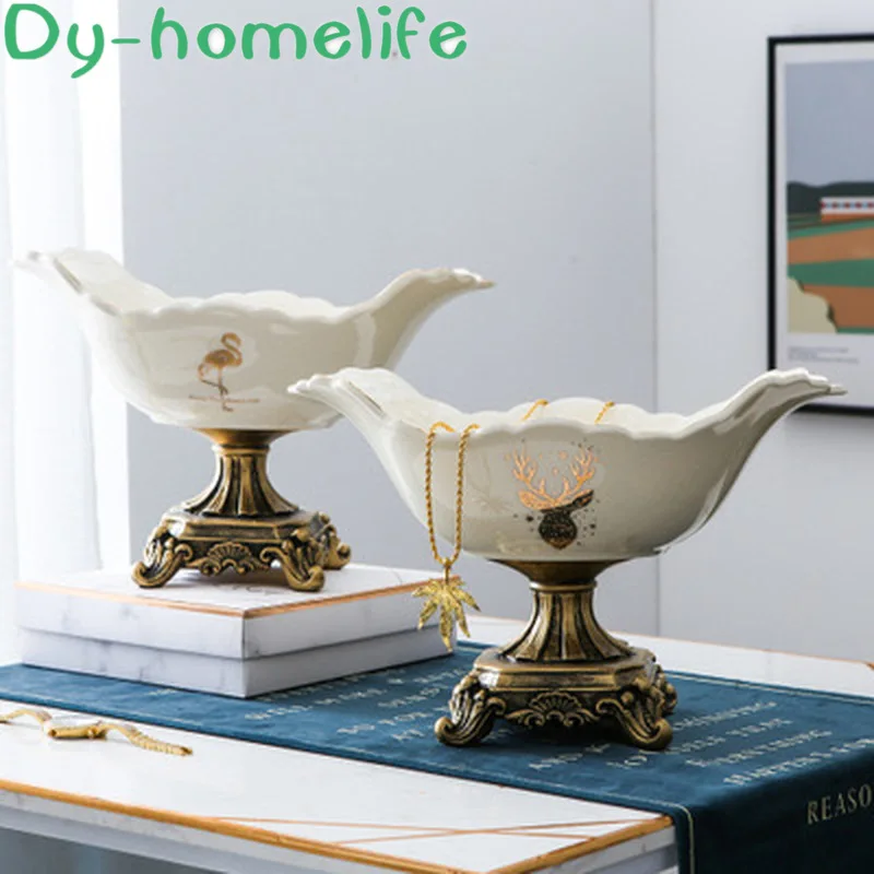 

32 * 29 * 17Cm European Oval Flamingo Ice Crack Ceramic Creative Fruit Plate Home Decoration Storage Supplies Decoration Crafts