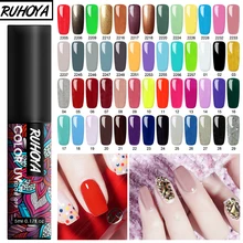 Ruhoya 5ml 매니큐어 용 매니큐어 젤 세트 uv led베이스 탑 코트 uv 하이브리드 네온 젤 래커 네일 아트 바니시 끄기(China)