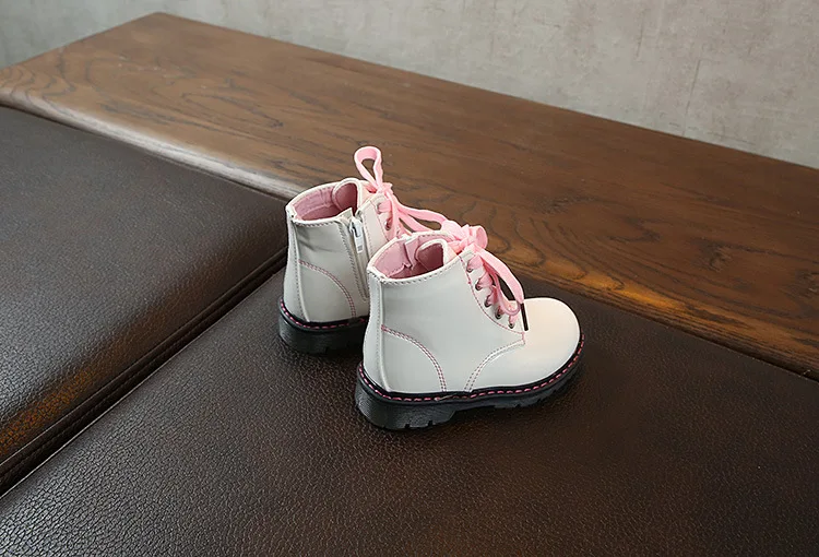 COZULMA/Детские однотонные рабочие ботинки на шнуровке ботильоны из лакированной кожи для девочек Детская Осенняя обувь размер 21-30