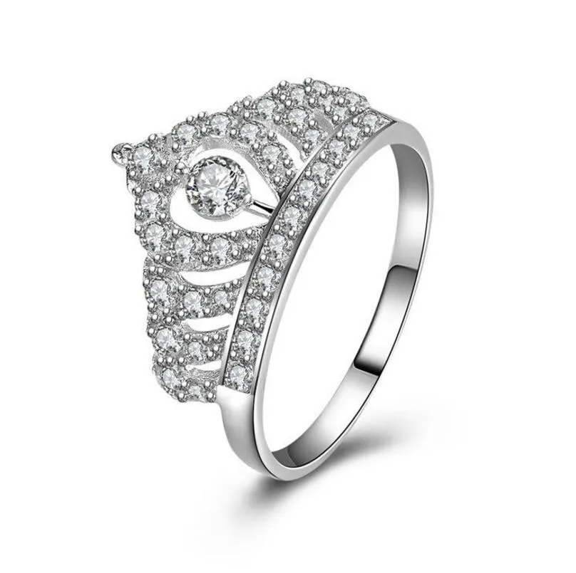 

925 sterling silver micro inlaid jewelry Crown SONA diamond ring (XJ)
