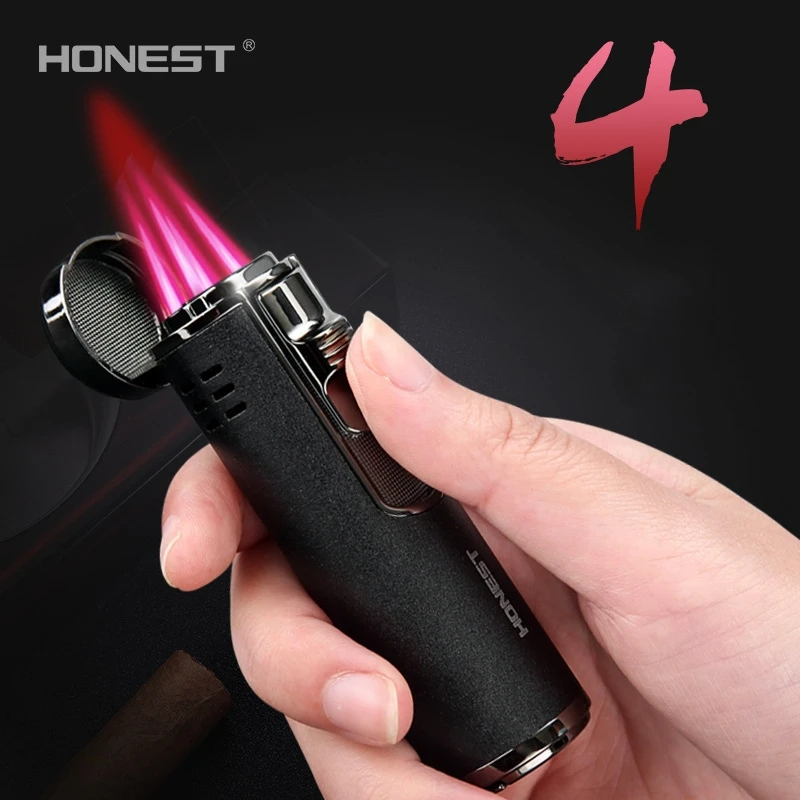 

Windproof Torch Jet Lighter Spray Gun Turbo Gas 1300 C Metal Four Nozzles Butane Cigar Cigarettes Lighters Smoking Accessories