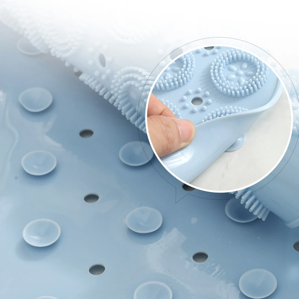 PVC Elastic Household Non Slip Suction Cup Shower Practical Soft Round Shape Bath Mat Free Bending Drainage Hole Massage Thicken