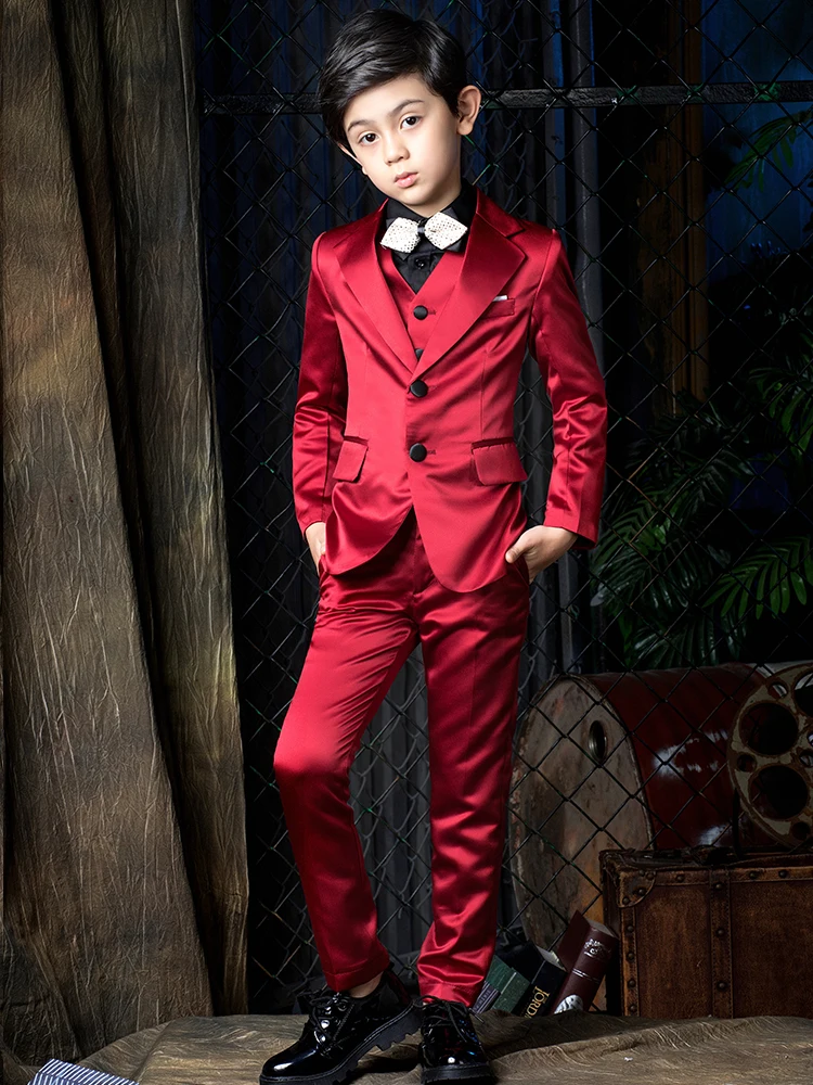 YuanLu костюмы для мальчиков для свадебной вечеринки, детские костюмы детское платье с блейзером детская одежда официальные костюмы для маленьких мальчиков красного цвета(от 2 до 14 лет - Цвет: 5PCS