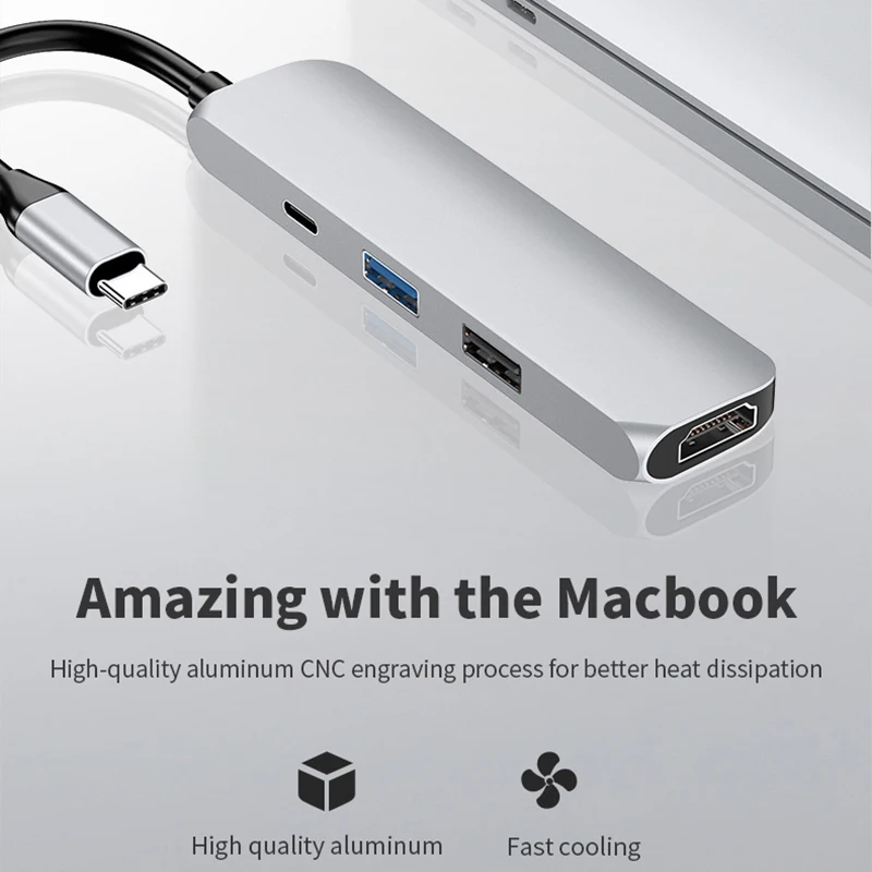 Robotsky usb-разветвитель высокой Скорость Алюминий USB 3,0 концентраторы 4 Порты и разъёмы Мощность Интерфейс с кабель usb-c/HDMI для MacBook Pro ноутбук ПК MacBook Air