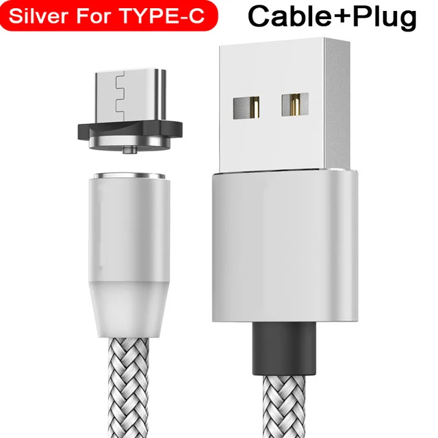1 м 2 м светодиодный магнитный usb-кабель для iPhone Xs Max XR X 8 7 6 и USB type C кабель и Micro usb кабель для samsung Xiaomi LG huawei sony - Цвет: For Type C Silver