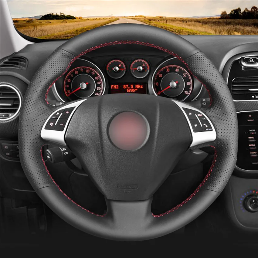 MEWANT ручной работы черный натуральная кожа чехол рулевого колеса автомобиля для Fiat Bravo 2007- Doblo 2010- Opel Combo 2012 - Название цвета: Style-01