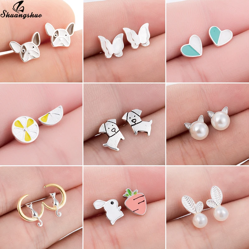 

Shuangshuo White Copper Mickey Stud Earrings for Women Girls Tiny Cat Rabbit Butterfly Earings Jewelry Animal Earing Kids Gifts