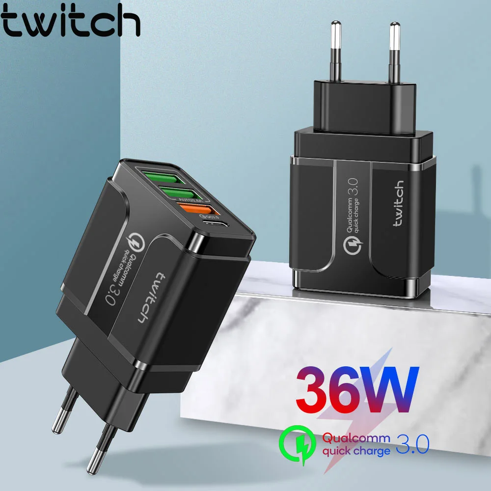 

Twitch USB Charger PD 36W Fast Charger for iPhone X 8 Quick Charge 3.0 for Xiaomi Phone Charger for MacBook Pro Nintendo Switch