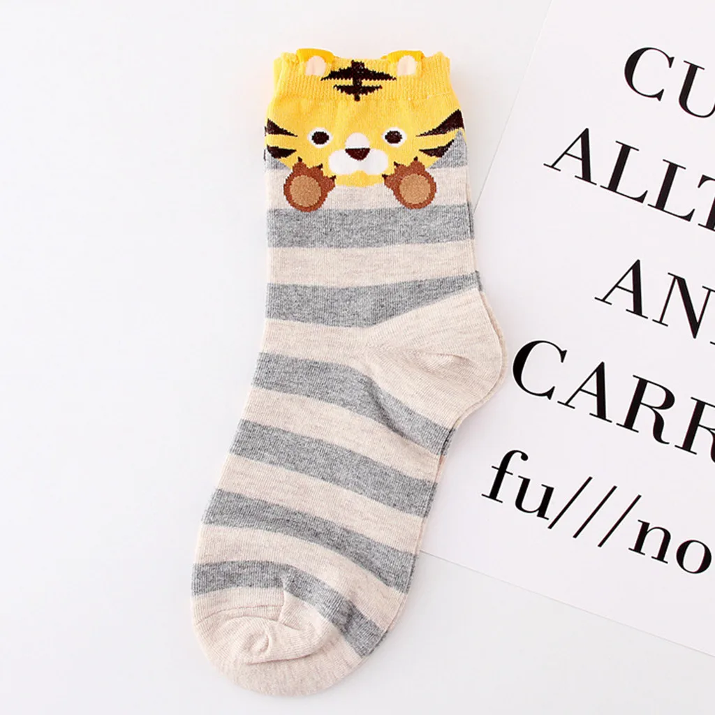 1 пара, женские удобные хлопковые носки с героями мультфильмов Мягкий в виде тигра, принт с животными, счастливые забавные Женские носочки, зимние носки, skarpety