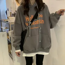Spring&Autumn Kpop Oversize Orange Gray Loose Fit Women hoodie Long Sleeve Casual Style Joint Hoodie Free Shipping 2020