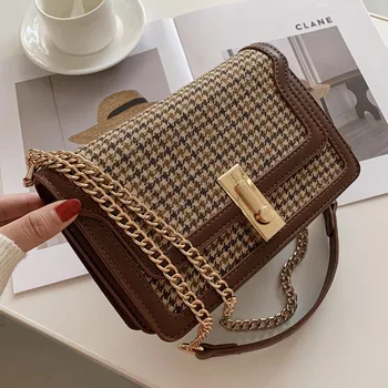 

Women's new fashion Korean plaid shoulder bag classic lock buckle design messenger bag autumn universal chain handbag