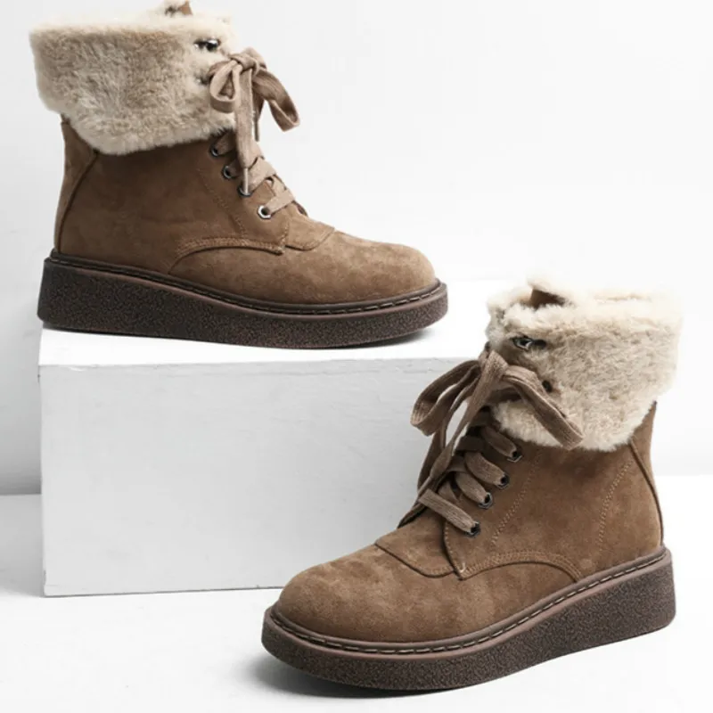 

Suede Leather Snow Boots Womans Winter Shoes Wedges 2020 New Female High Top Sneakers Velvet Fur Warm Ankle Boots Women