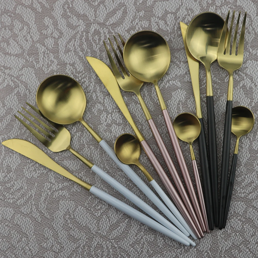 

24Pcs Dinnerware Set 18/10 Stainless Steel Cutlery Set Home Party Flatware Set Knife Fork Spoon Set Teaspoon Kitchen Tableware