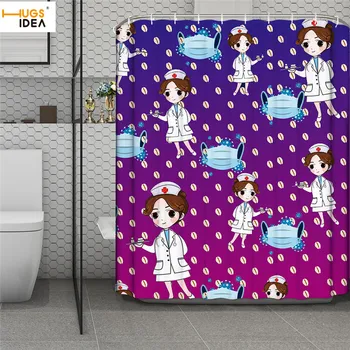 

HUGSIDEA Shower Curtain Nurse Mask Nursing Printed Bathroom Decor Curtain Water proof Curtain Bathroom for Bathroom