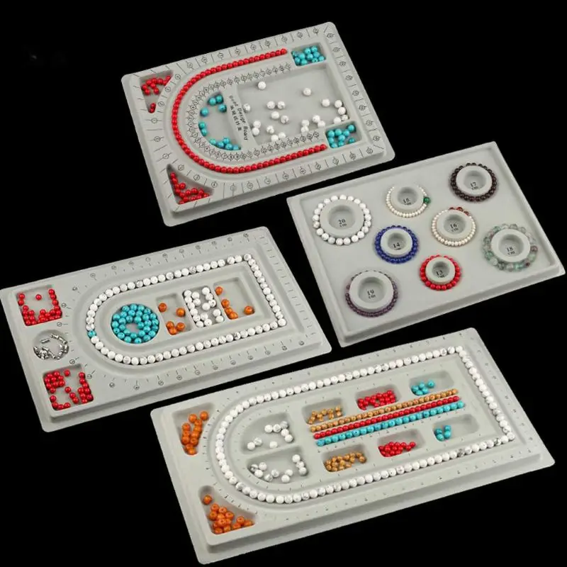 

4Pcs Gray Flock Beads Tray Design Boards Kit DIY Beading Bracelet Jewelry Tools