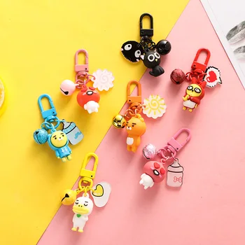 

3D Figure Cat Duck Bear Peach Keychain Summer Metal Bell Key chain For Women Car Key Chains Rings Bag Pendant Charms