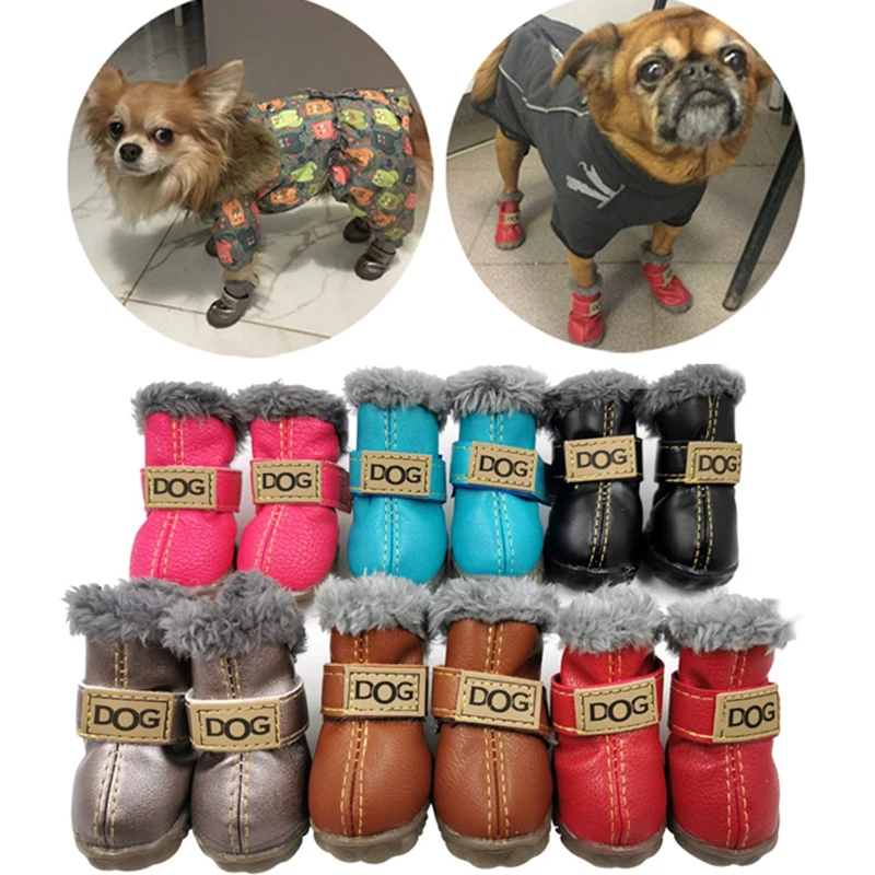 Pet обувь зимние супер теплые 4 шт./компл. собаки Сапоги из материала на основе хлопка в тапки для небольших товары для домашних животных, чихуахуа, Водонепроницаемый