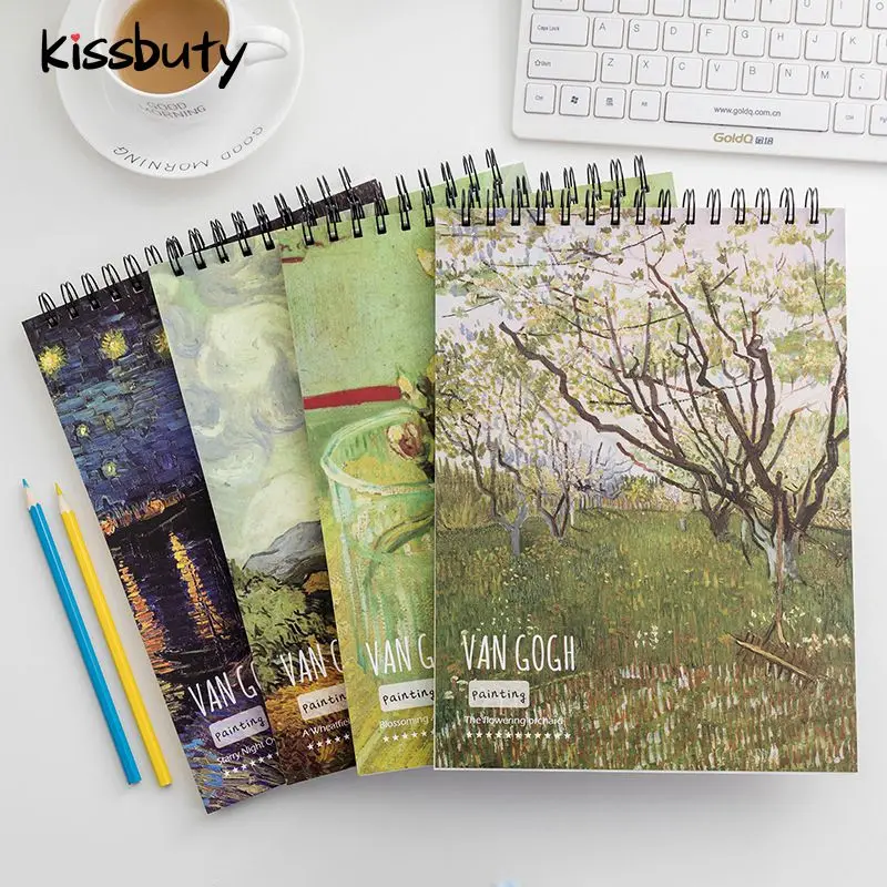 

Retro Spiral Sketchbook A4 50 Sheets / Book Hardcover Painting Drawing Paper Blank Writing Watercolour School Art Stationery