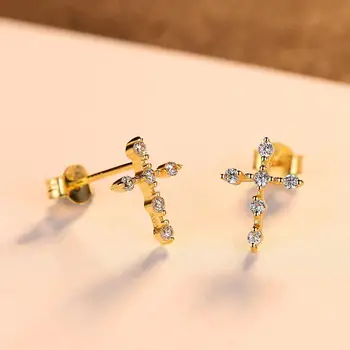 

Gem&Time Fashion Dazzling Paved Zircon Cross Stud Earrings For Women Sterling Silver 925 CZ Earrings Fine Jewelry Gift Bijoux