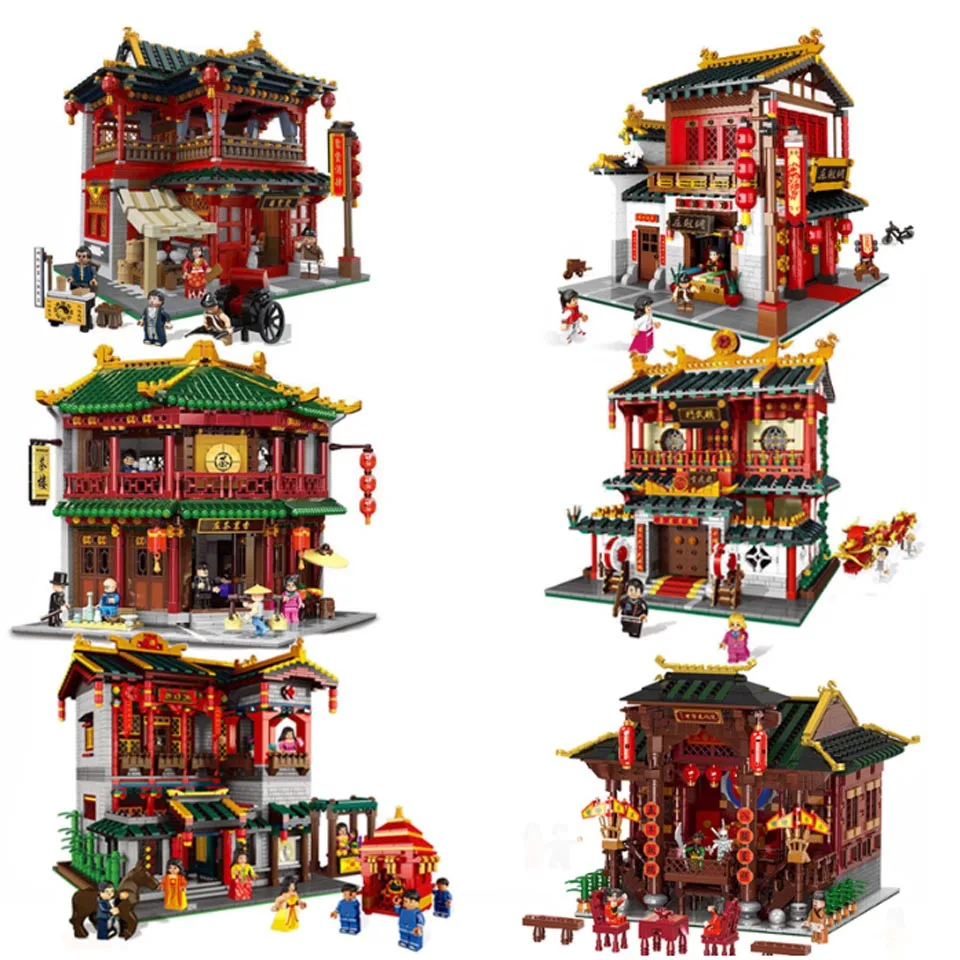 

01001/04/20/21 Zhonghua Street Chinatown Style Kung Fu Temple Chinatown Architecture Bricks Building Blocks legoignlys Toys