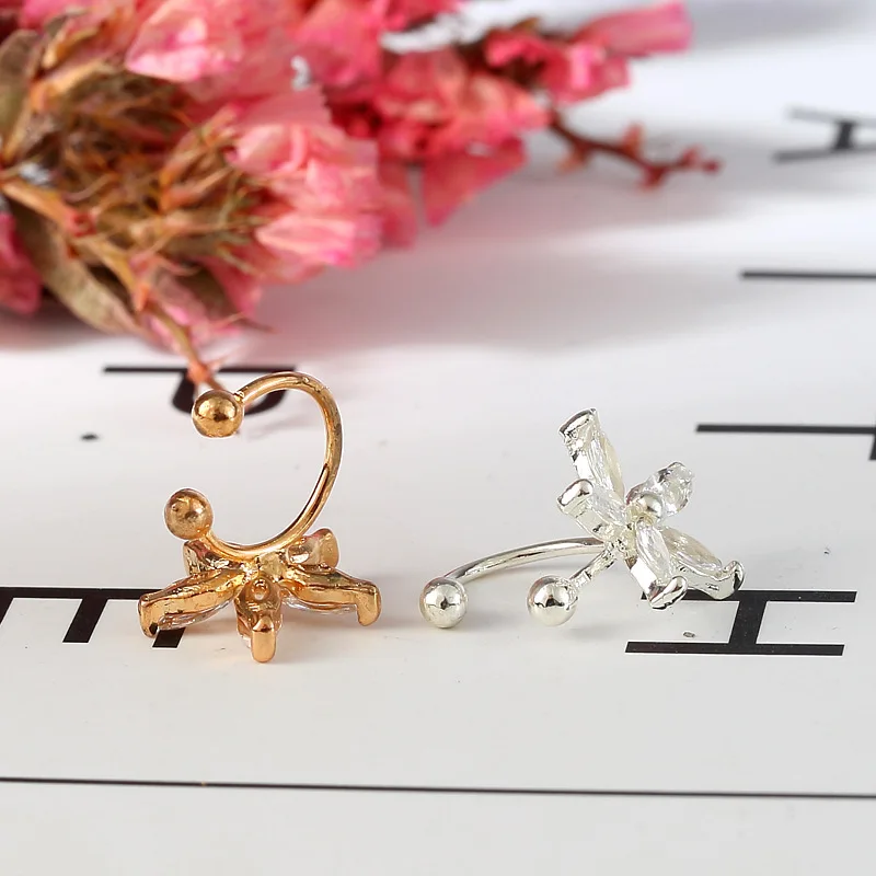 Fashion Lady Crystal Flower Ear Cuff Wrap Clip On Fake Earring Earring
