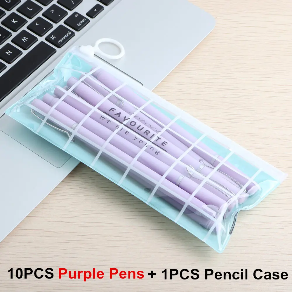 10 шт./компл. гелевая ручка и карандаш чехол творческая ручка канцелярские принадлежности каваи гелевая ручка школьные канцелярские поставщиков детская ручка подарок - Цвет: 1Set Purple B